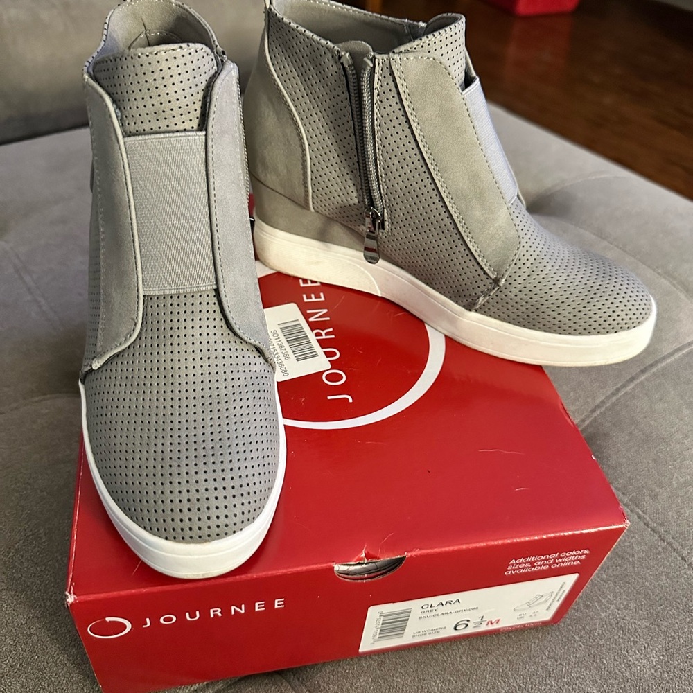 Journee Collection Women's Grey Perforated Sneakers Clara